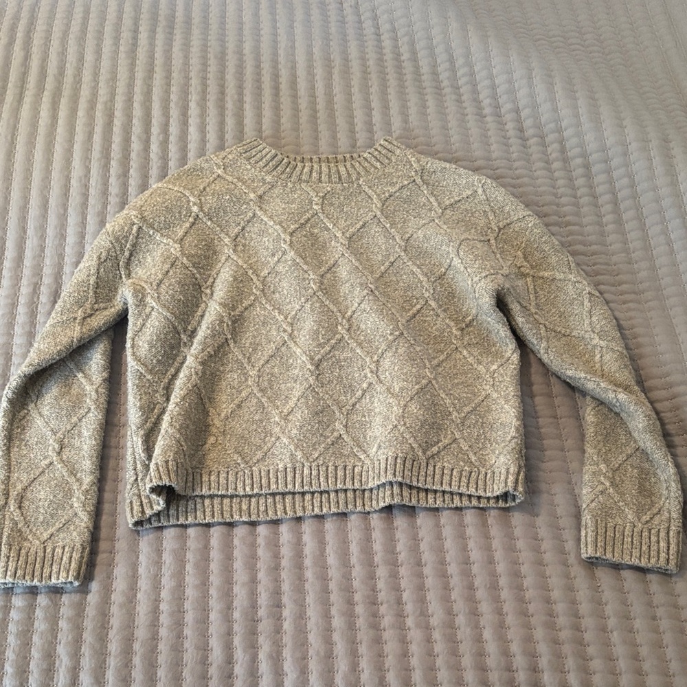 Cozy Diamond-Knit Crewneck Sweater - Cream Hazel Moon Women’s Size Small